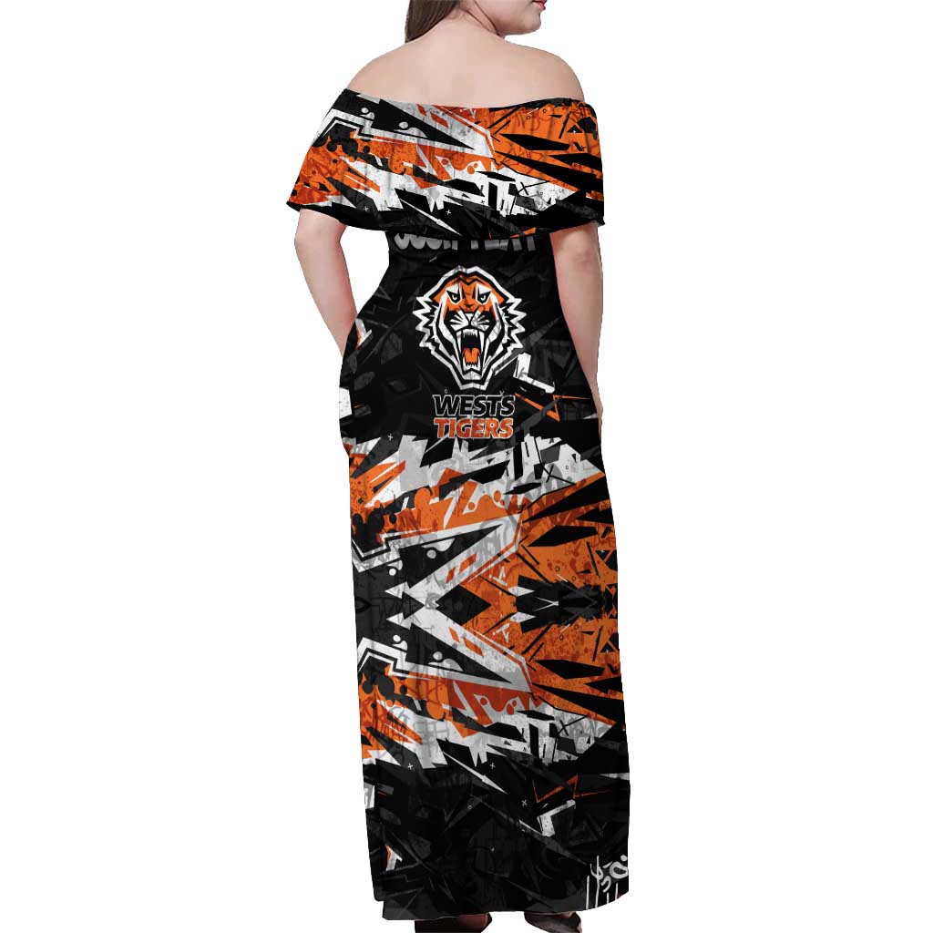 Personalized Wests Tigers Off Shoulder Maxi Dress Graffiti Grunge Abstract Urban Street Style Design