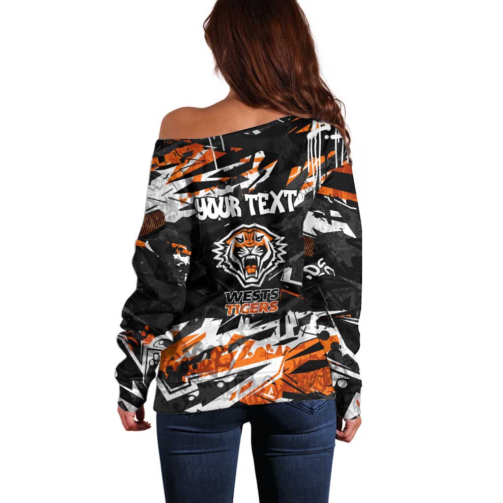 Personalized Wests Tigers Off Shoulder Sweater Graffiti Grunge Abstract Urban Street Style Design