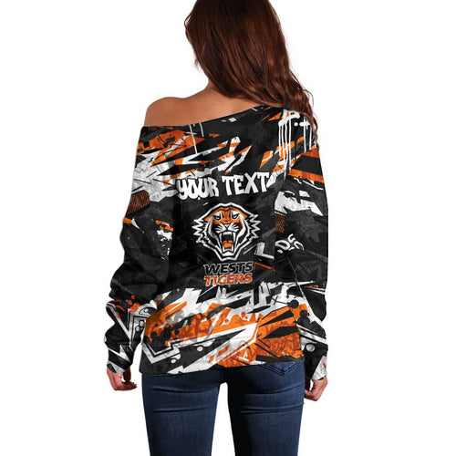 Personalized Wests Tigers Off Shoulder Sweater Graffiti Grunge Abstract Urban Street Style Design