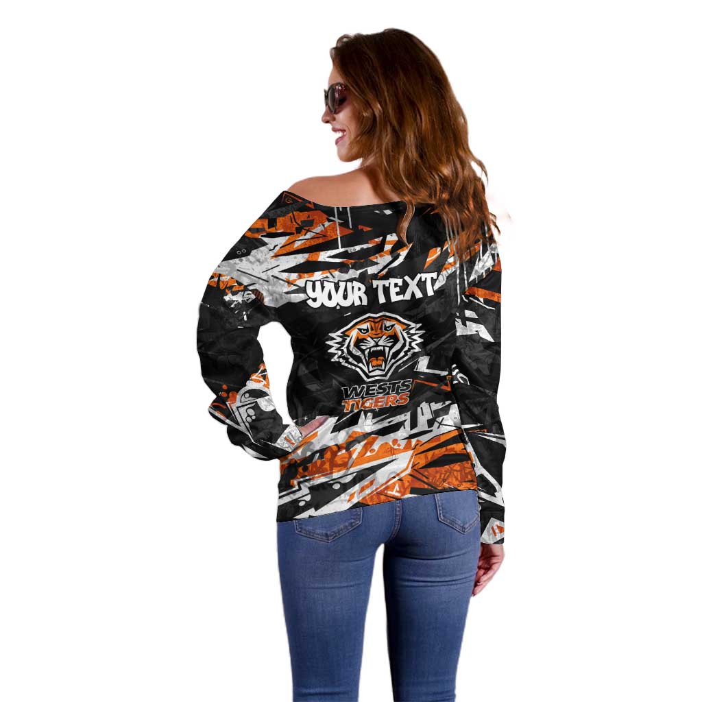 Personalized Wests Tigers Off Shoulder Sweater Graffiti Grunge Abstract Urban Street Style Design
