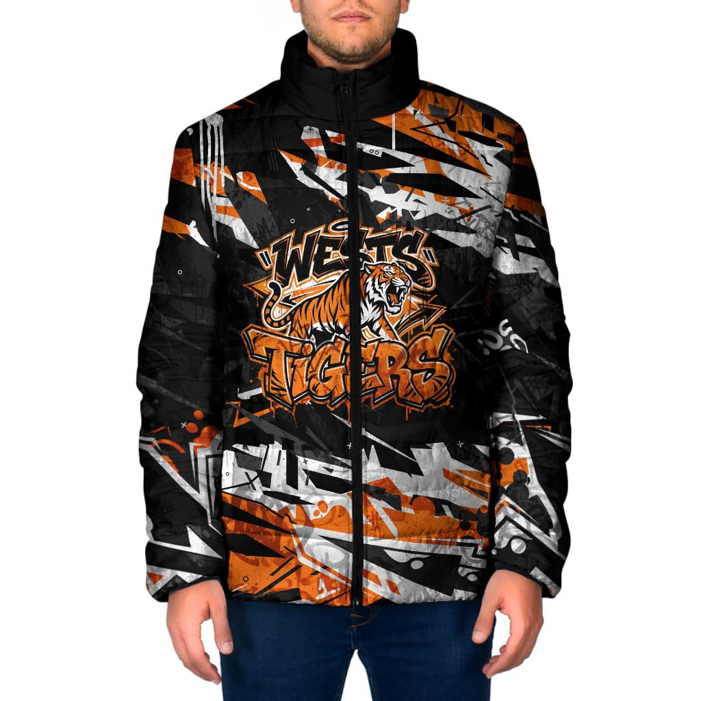 Personalized Wests Tigers Padded Jacket Graffiti Grunge Abstract Urban Street Style Design