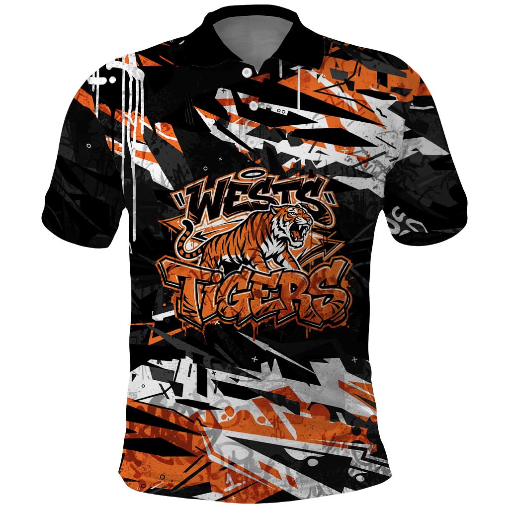 Personalized Wests Tigers Polo Shirt Graffiti Grunge Abstract Urban Street Style Design