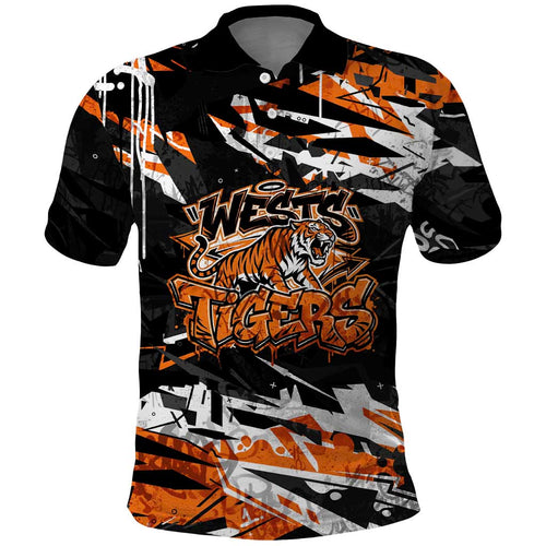 Personalized Wests Tigers Polo Shirt Graffiti Grunge Abstract Urban Street Style Design