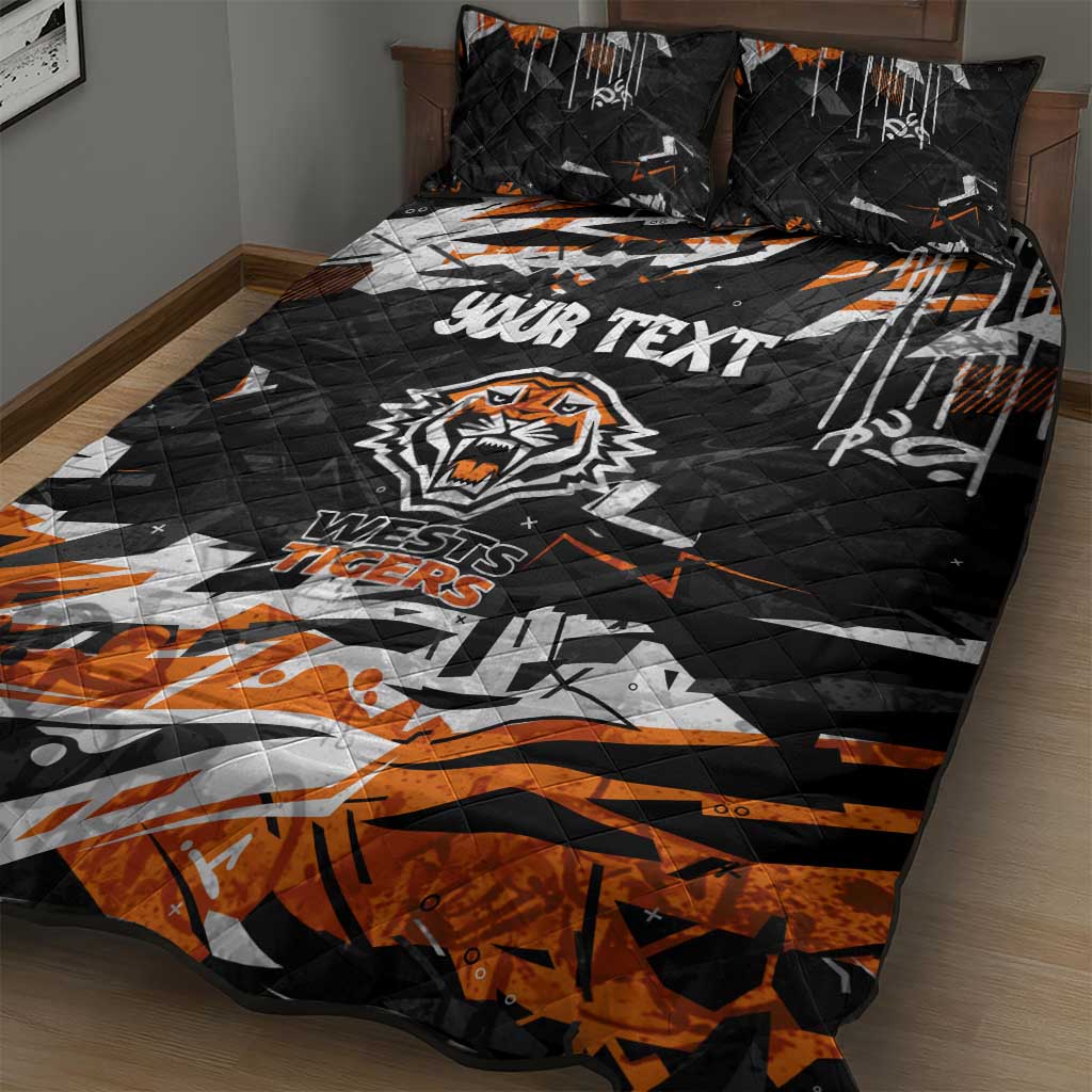 Personalized Wests Tigers Quilt Bed Set Graffiti Grunge Abstract Urban Street Style Design