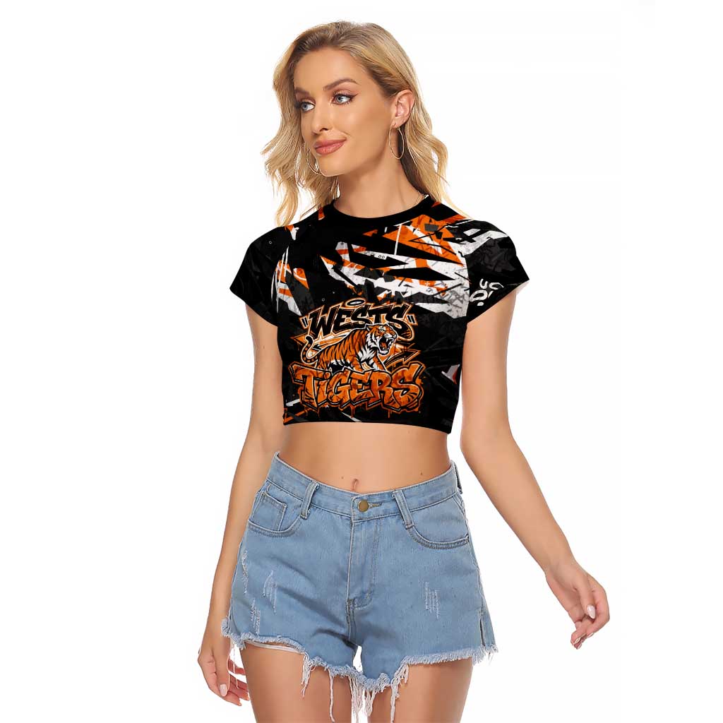 Personalized Wests Tigers Raglan Cropped T Shirt Graffiti Grunge Abstract Urban Street Style Design