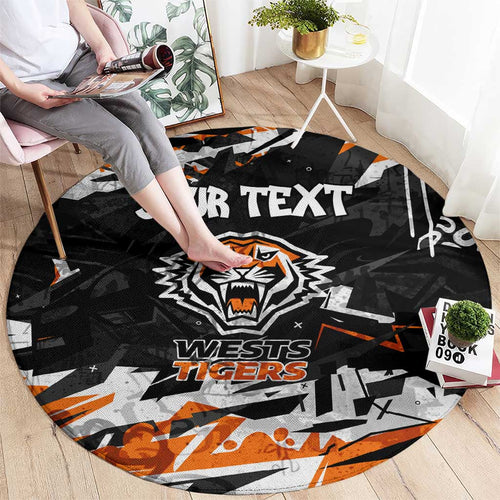 Personalized Wests Tigers Round Carpet Graffiti Grunge Abstract Urban Street Style Design