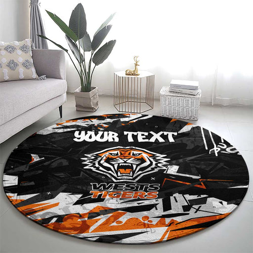 Personalized Wests Tigers Round Carpet Graffiti Grunge Abstract Urban Street Style Design