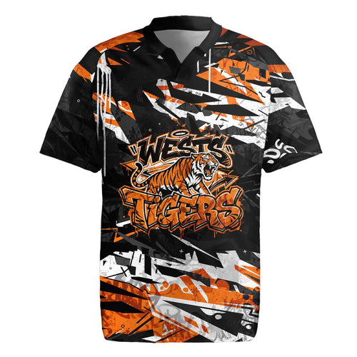 Personalized Wests Tigers Rugby Jersey Graffiti Grunge Abstract Urban Street Style Design
