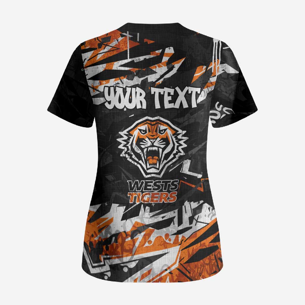 Personalized Wests Tigers Scrub Top Graffiti Grunge Abstract Urban Street Style Design