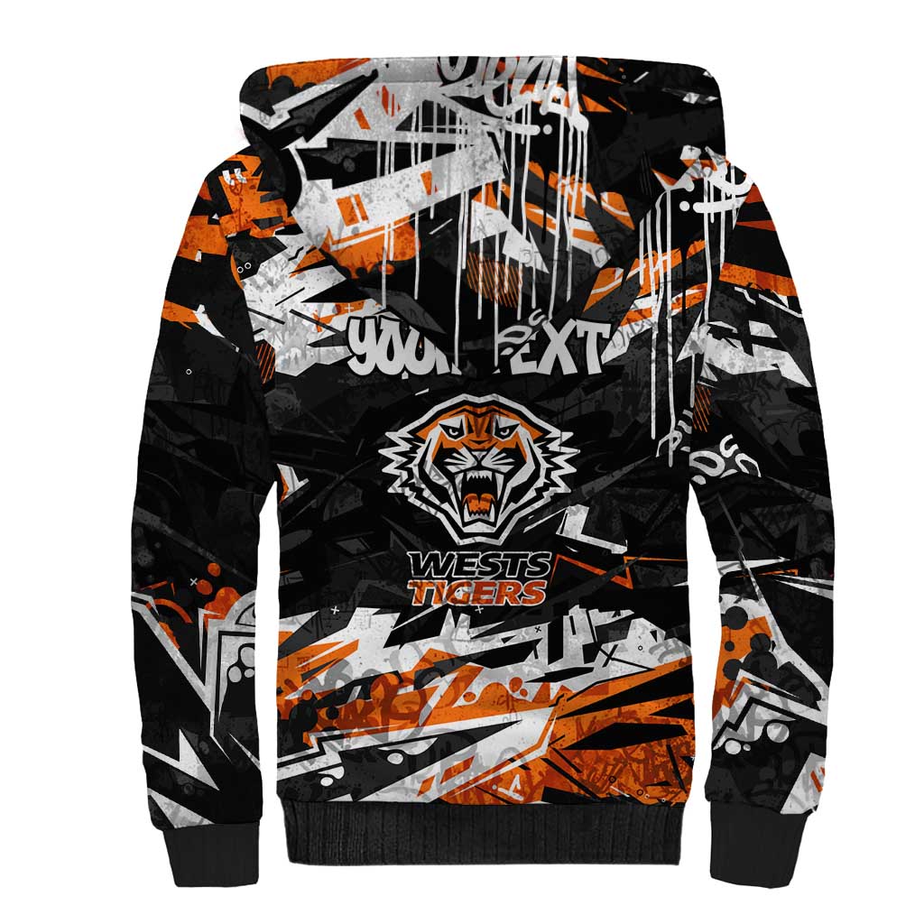 Personalized Wests Tigers Sherpa Hoodie Graffiti Grunge Abstract Urban Street Style Design