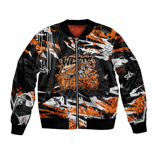 Personalized Wests Tigers Sleeve Zip Bomber Jacket Graffiti Grunge Abstract Urban Street Style Design