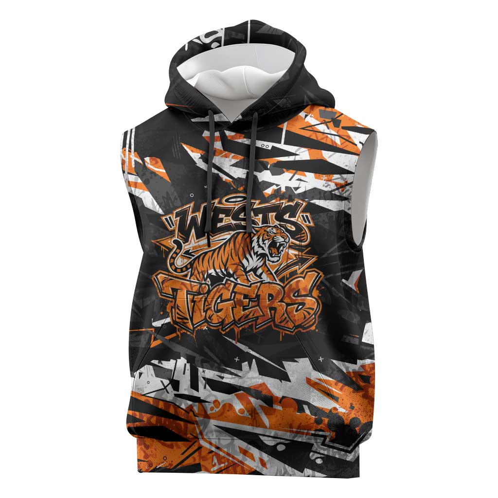 Personalized Wests Tigers Sleeveless Hoodie Graffiti Grunge Abstract Urban Street Style Design