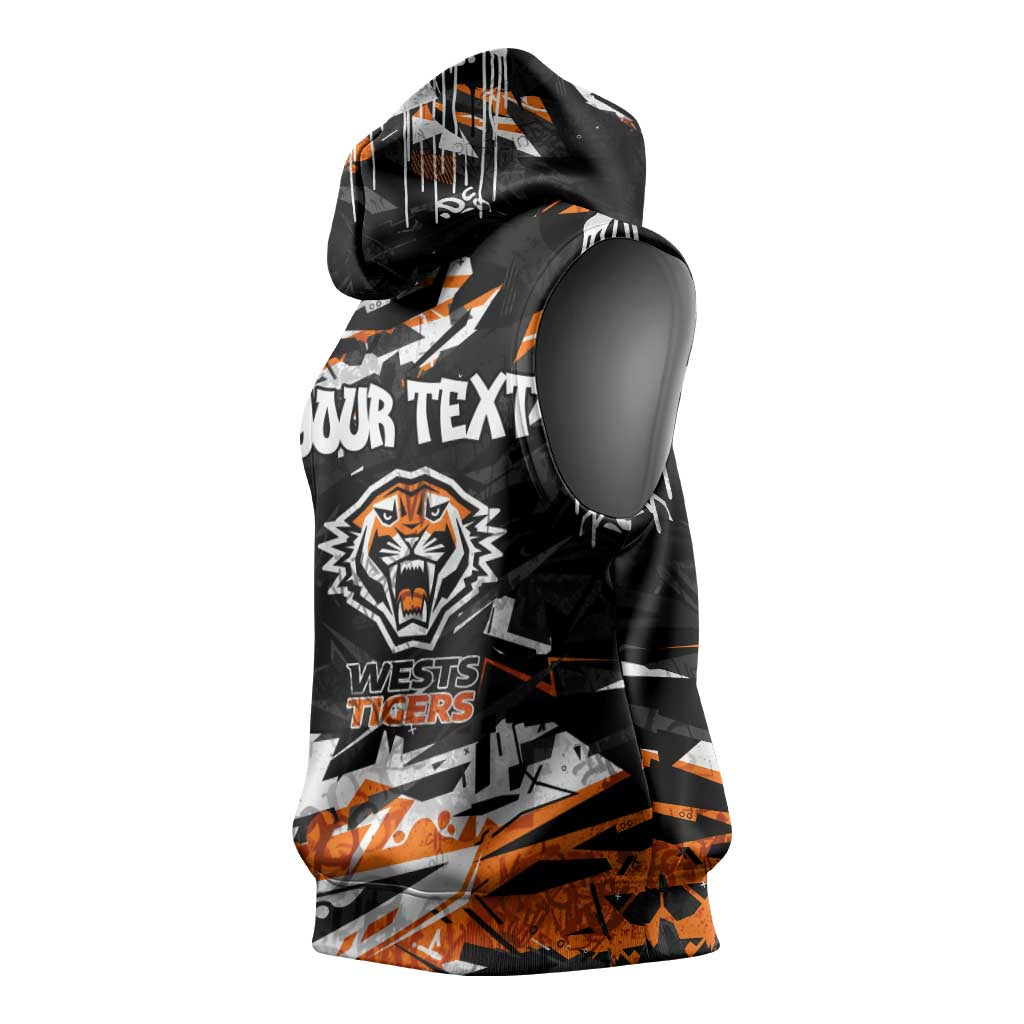 Personalized Wests Tigers Sleeveless Hoodie Graffiti Grunge Abstract Urban Street Style Design