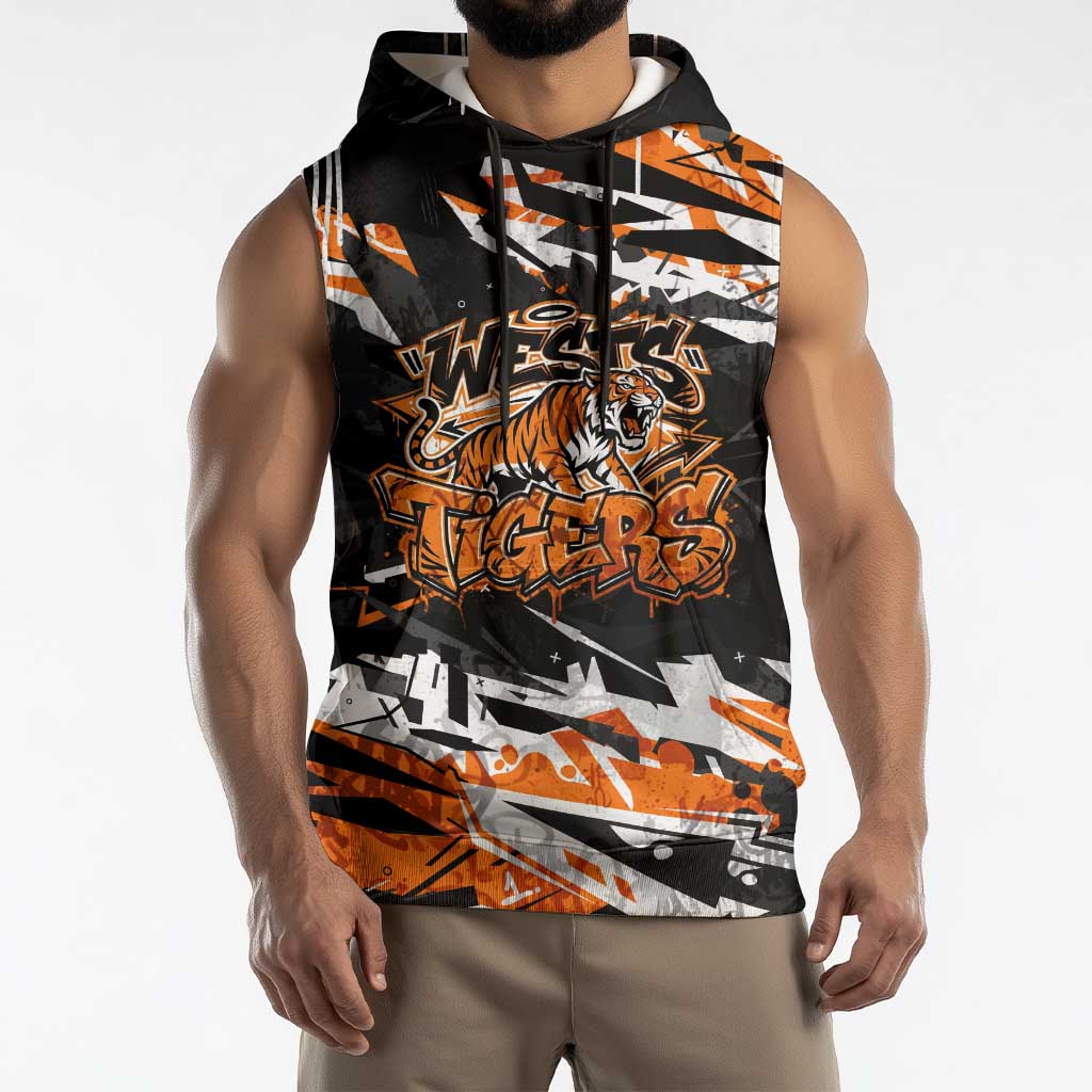 Personalized Wests Tigers Sleeveless Hoodie Graffiti Grunge Abstract Urban Street Style Design