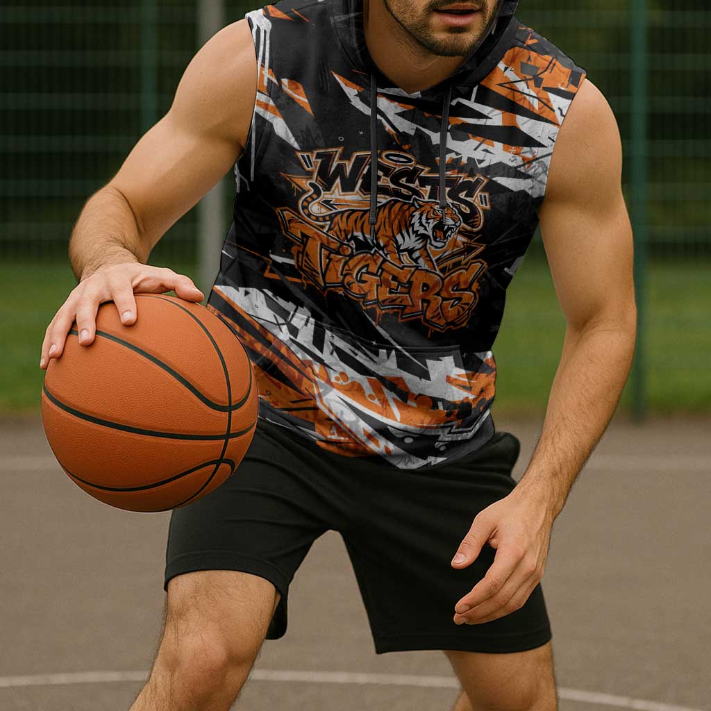 Personalized Wests Tigers Sleeveless Hoodie Graffiti Grunge Abstract Urban Street Style Design