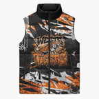 Personalized Wests Tigers Sleeveless Puffer Jacket Graffiti Grunge Abstract Urban Street Style Design