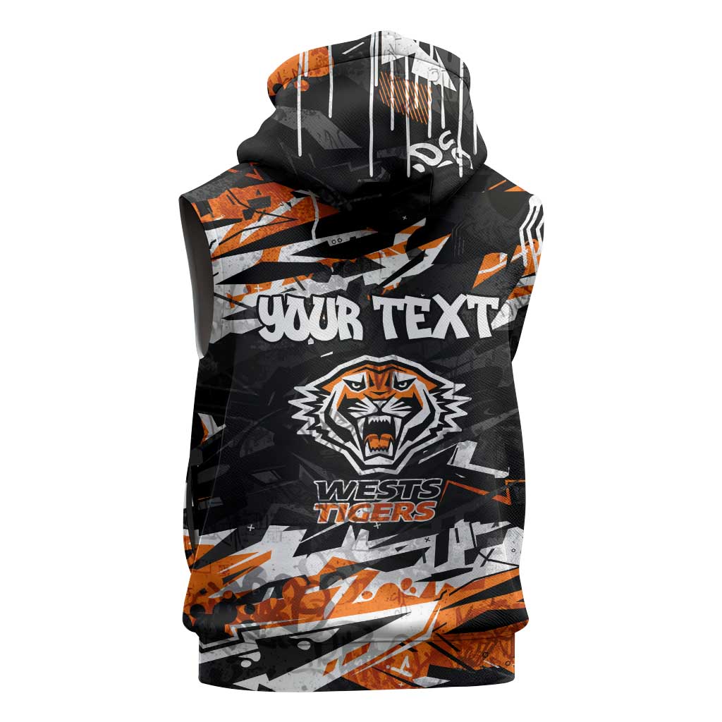 Personalized Wests Tigers Sleeveless Zip Hoodie Graffiti Grunge Abstract Urban Street Style Design