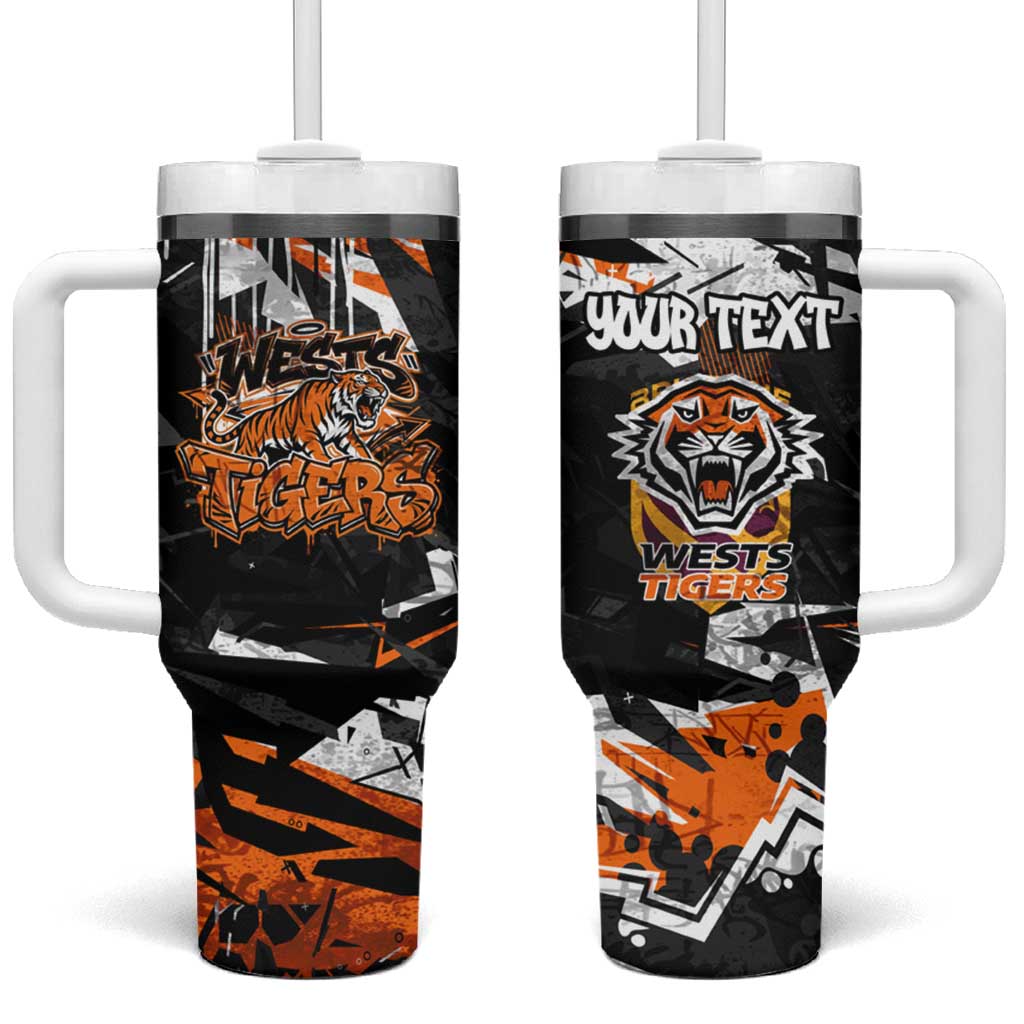 Personalized Wests Tigers Tumbler With Handle Graffiti Grunge Abstract Urban Street Style Design