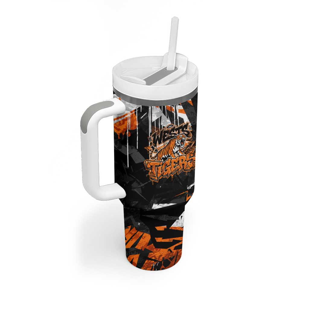 Personalized Wests Tigers Tumbler With Handle Graffiti Grunge Abstract Urban Street Style Design