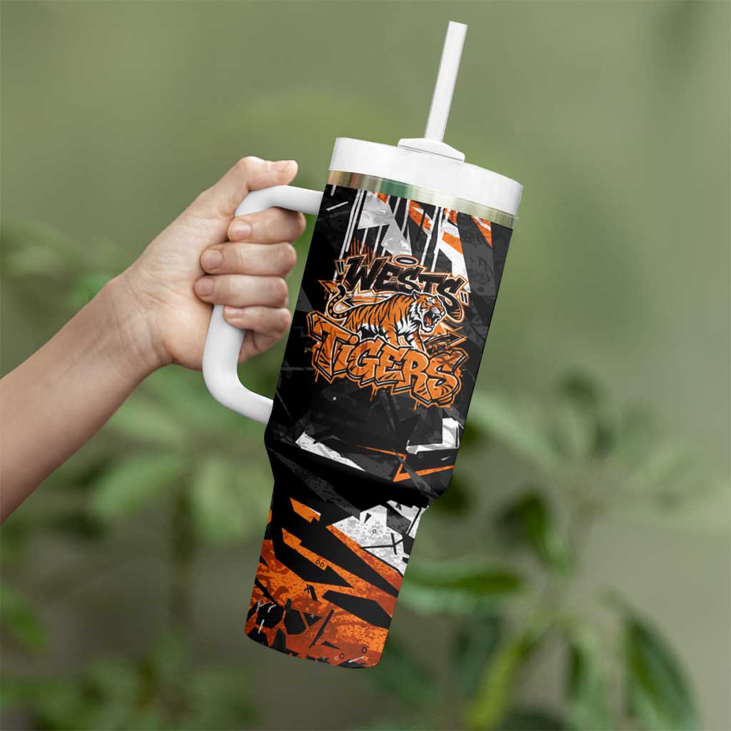 Personalized Wests Tigers Tumbler With Handle Graffiti Grunge Abstract Urban Street Style Design