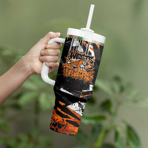 Personalized Wests Tigers Tumbler With Handle Graffiti Grunge Abstract Urban Street Style Design