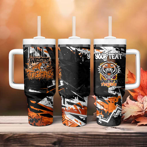 Personalized Wests Tigers Tumbler With Handle Graffiti Grunge Abstract Urban Street Style Design