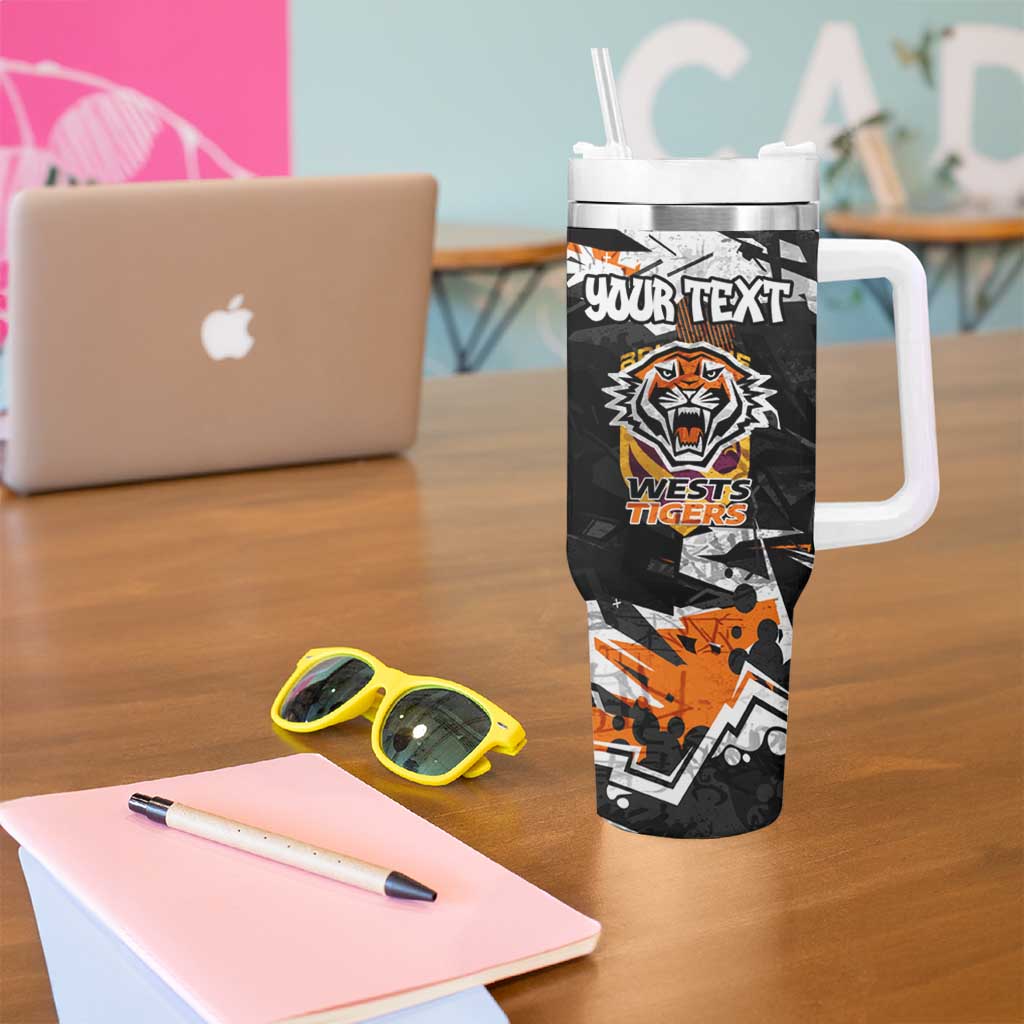 Personalized Wests Tigers Tumbler With Handle Graffiti Grunge Abstract Urban Street Style Design