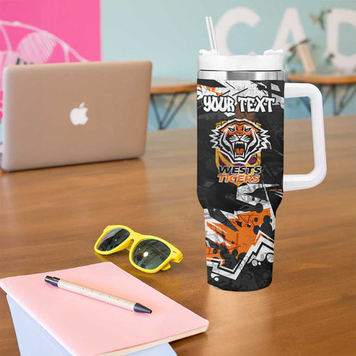 Personalized Wests Tigers Tumbler With Handle Graffiti Grunge Abstract Urban Street Style Design