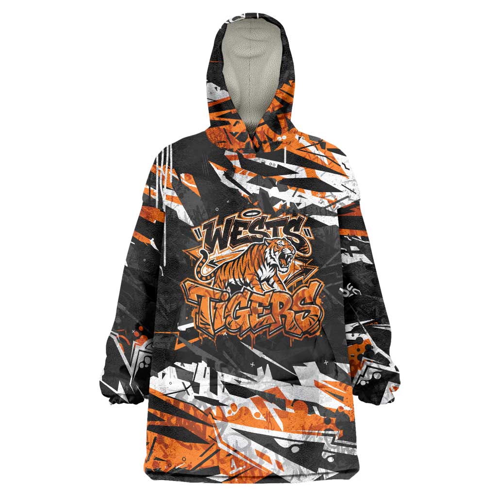 Personalized Wests Tigers Wearable Blanket Hoodie Graffiti Grunge Abstract Urban Street Style Design