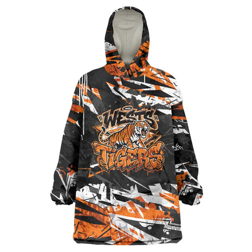 Personalized Wests Tigers Wearable Blanket Hoodie Graffiti Grunge Abstract Urban Street Style Design