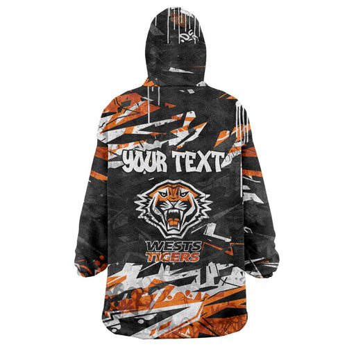 Personalized Wests Tigers Wearable Blanket Hoodie Graffiti Grunge Abstract Urban Street Style Design