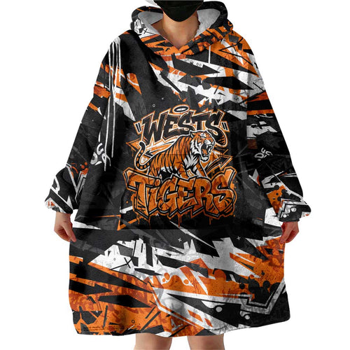 Personalized Wests Tigers Wearable Blanket Hoodie Graffiti Grunge Abstract Urban Street Style Design