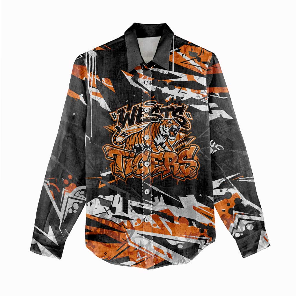 Personalized Wests Tigers Women Casual Shirt Graffiti Grunge Abstract Urban Street Style Design