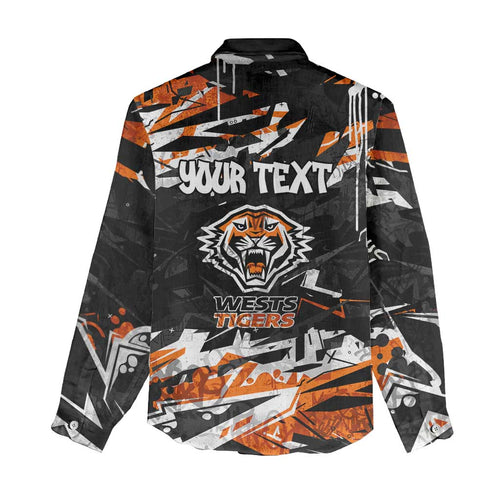 Personalized Wests Tigers Women Casual Shirt Graffiti Grunge Abstract Urban Street Style Design