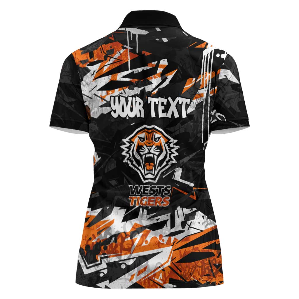 Personalized Wests Tigers Women Polo Shirt Graffiti Grunge Abstract Urban Street Style Design