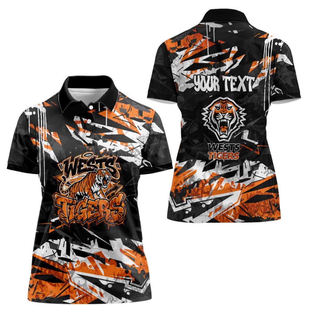 Personalized Wests Tigers Women Polo Shirt Graffiti Grunge Abstract Urban Street Style Design