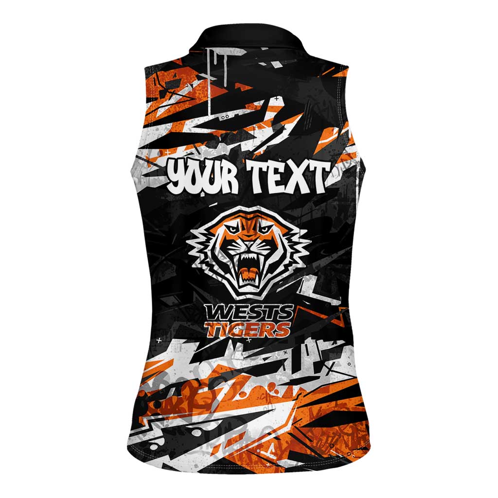 Personalized Wests Tigers Women Sleeveless Polo Shirt Graffiti Grunge Abstract Urban Street Style Design