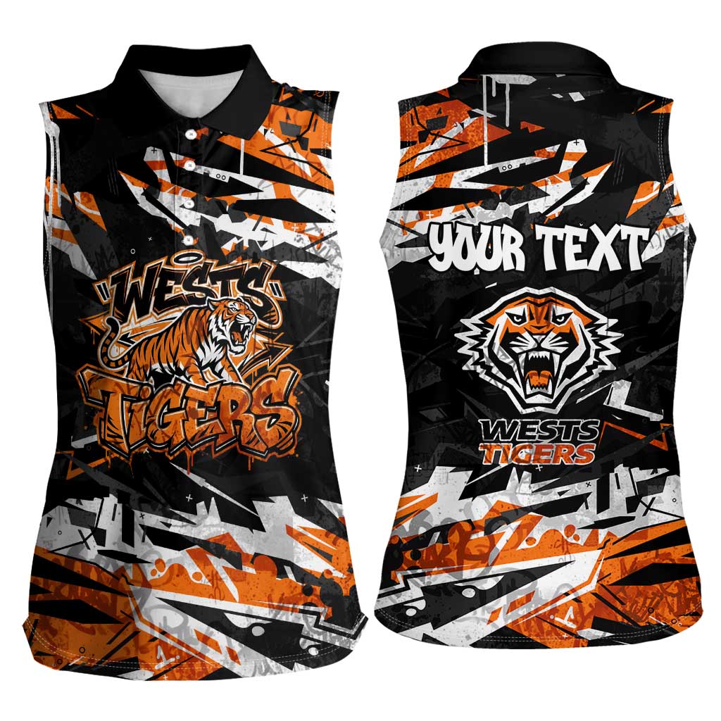 Personalized Wests Tigers Women Sleeveless Polo Shirt Graffiti Grunge Abstract Urban Street Style Design