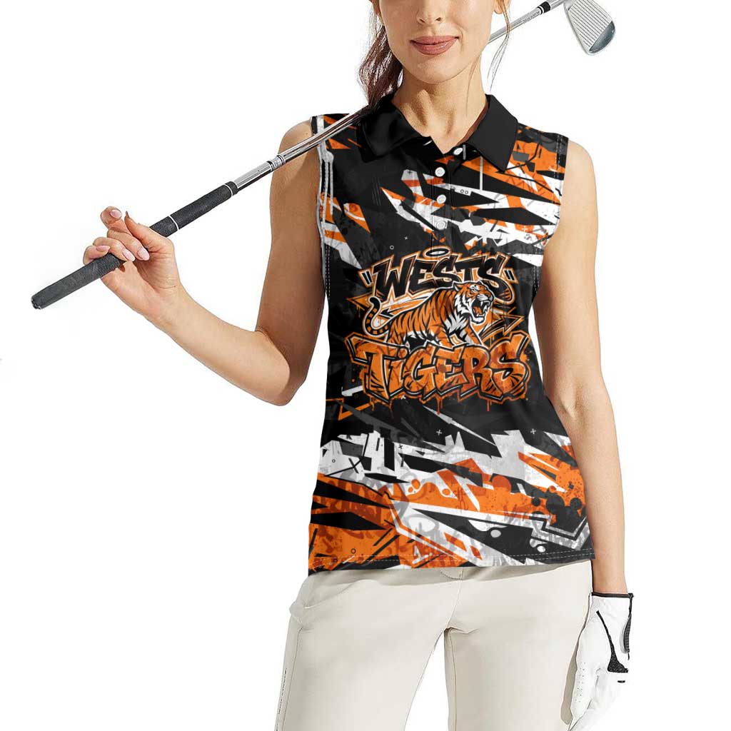Personalized Wests Tigers Women Sleeveless Polo Shirt Graffiti Grunge Abstract Urban Street Style Design