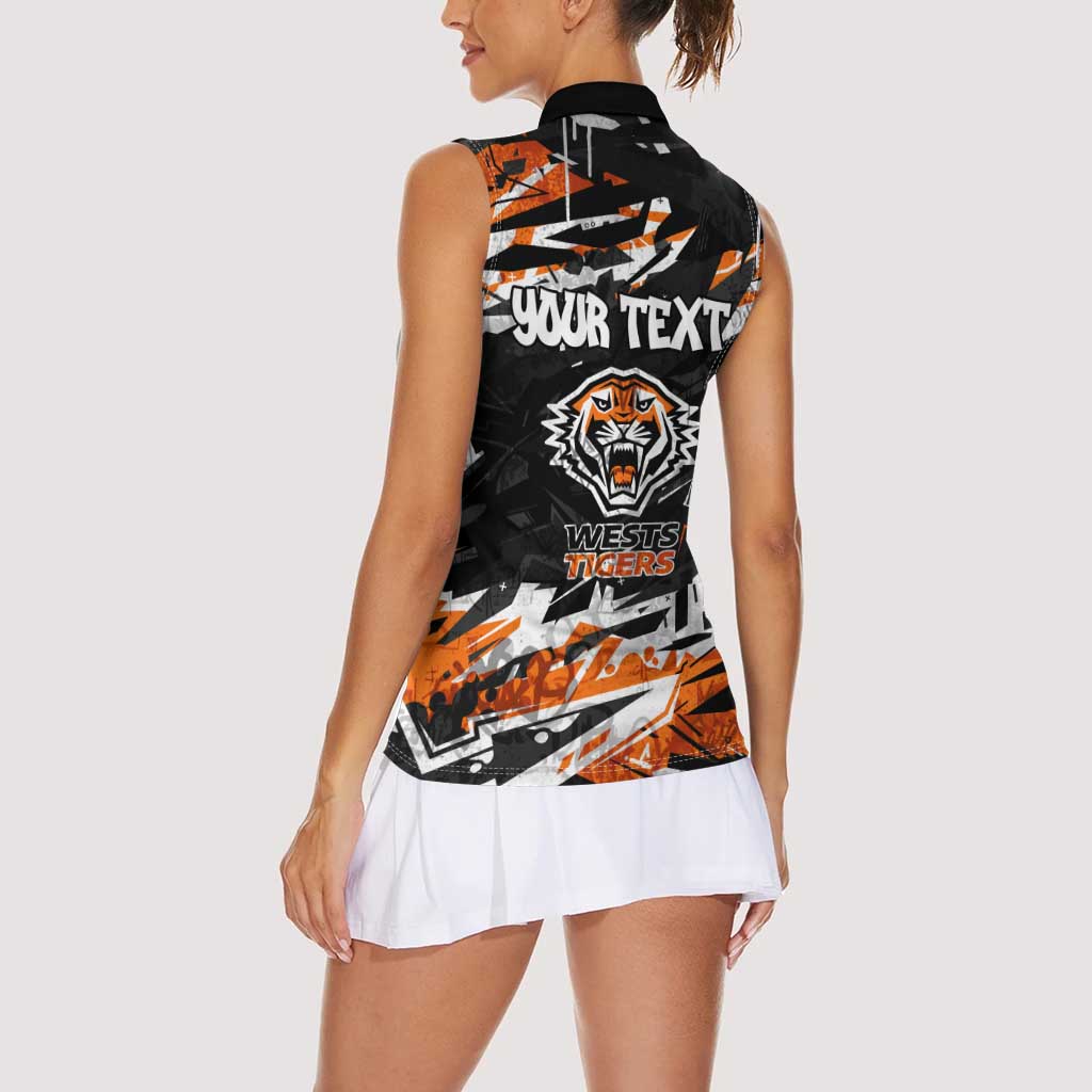 Personalized Wests Tigers Women Sleeveless Polo Shirt Graffiti Grunge Abstract Urban Street Style Design