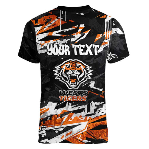 Personalized Wests Tigers Women V-Neck T-Shirt Graffiti Grunge Abstract Urban Street Style Design