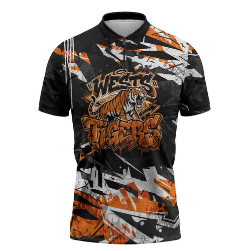 Personalized Wests Tigers Zipper Polo Shirt Graffiti Grunge Abstract Urban Street Style Design