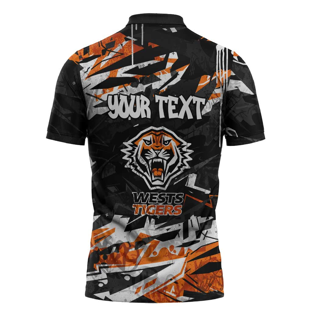 Personalized Wests Tigers Zipper Polo Shirt Graffiti Grunge Abstract Urban Street Style Design
