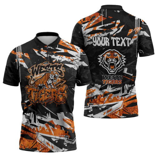 Personalized Wests Tigers Zipper Polo Shirt Graffiti Grunge Abstract Urban Street Style Design