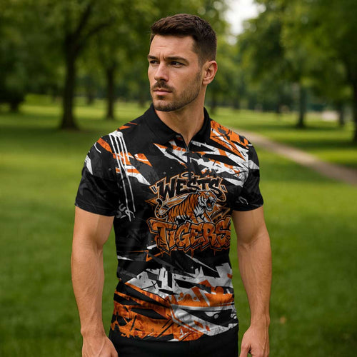 Personalized Wests Tigers Zipper Polo Shirt Graffiti Grunge Abstract Urban Street Style Design