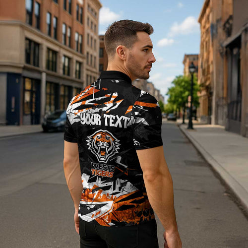 Personalized Wests Tigers Zipper Polo Shirt Graffiti Grunge Abstract Urban Street Style Design