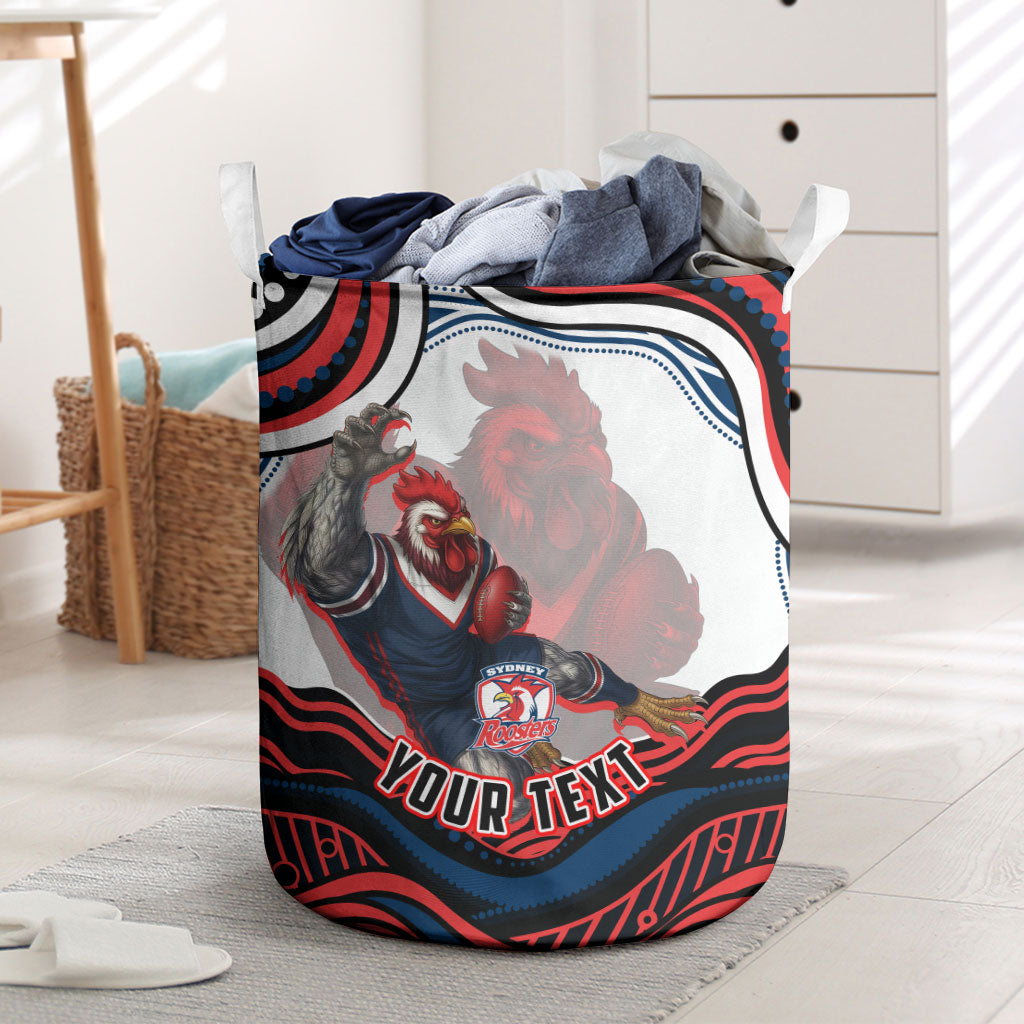 Personalized Sydney Roosters Laundry Basket Aboriginal Dot Art - Dreamtime Rugby Mascot