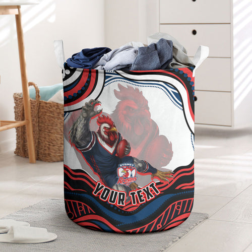 Personalized Sydney Roosters Laundry Basket Aboriginal Dot Art - Dreamtime Rugby Mascot
