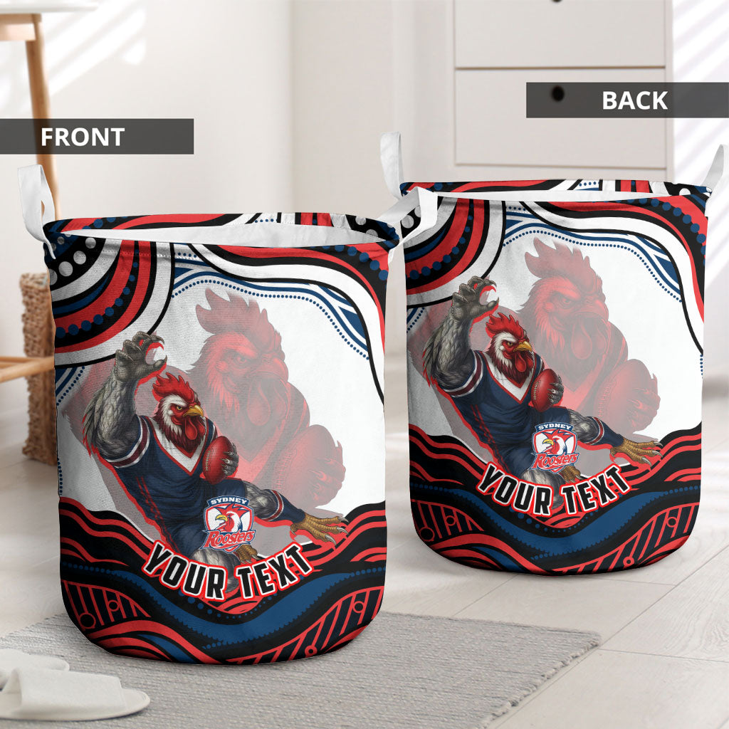 Personalized Sydney Roosters Laundry Basket Aboriginal Dot Art - Dreamtime Rugby Mascot