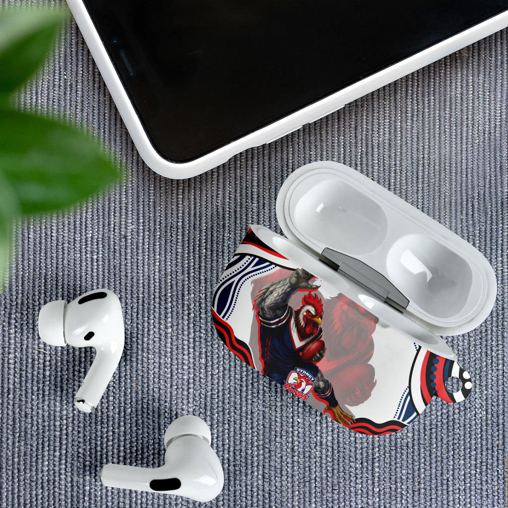Personalized Sydney Roosters AirPods Case Aboriginal Dot Art - Dreamtime Rugby Mascot